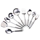 Cooking Utensils Set Heat Resistant Kitchen Stainless Steel Cooking Spoons Spatula Non-Stick Cooking Tools Includes Ladle Slotted Turner Skimmer Slotted Spoon Solid Spoon