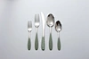 Cutlery Flatware Tableware set with green handle