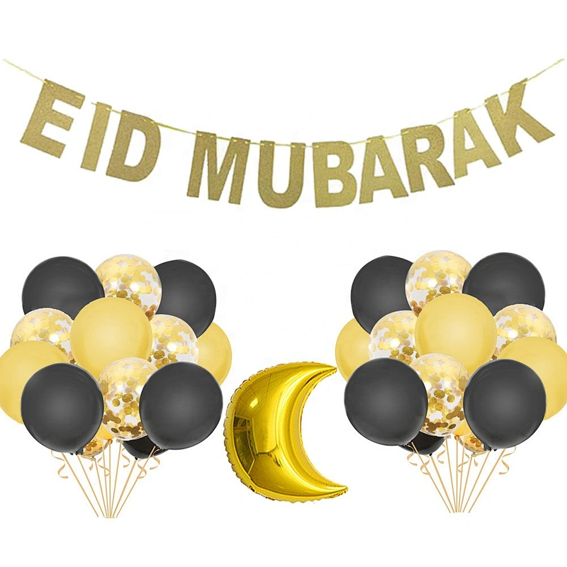 Wholesale 12 inch Balon Happy Hajj Eid Mubarak Ramadan Party Hanging Decorations Ballon Latex Helium Metal Confetti Balloon Ball