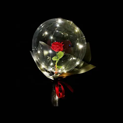 New Valentines Christmas Birthday Party Transparent Ballon Led Light Luminous Bobo Balloon Rose Flower Bouquet With Rose Set