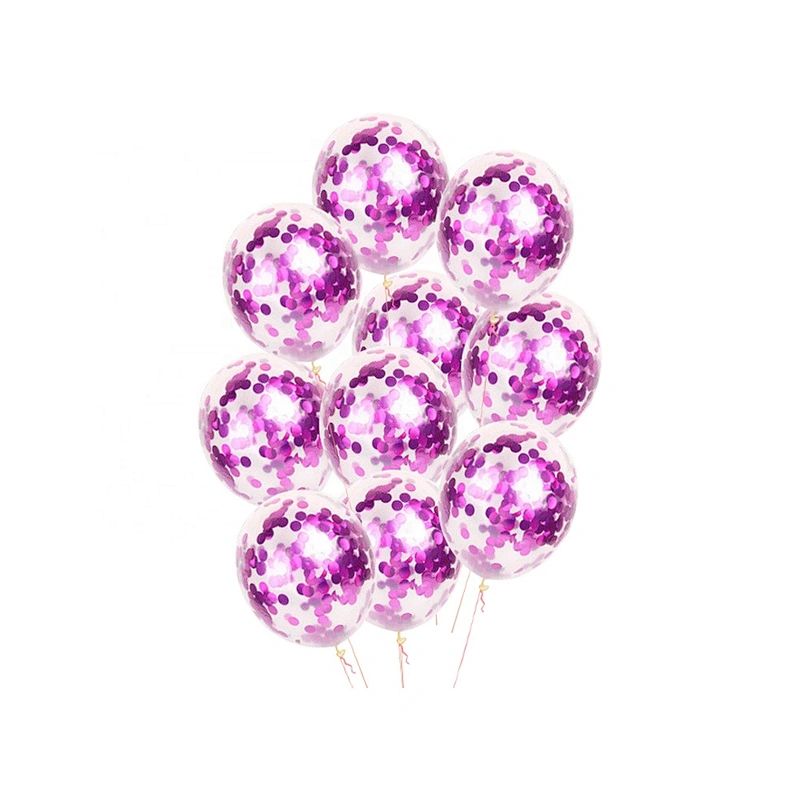 Filled Helium 12 inch Clear Transparent Latex Ballon Pink Rose Gold Confetti Balloon