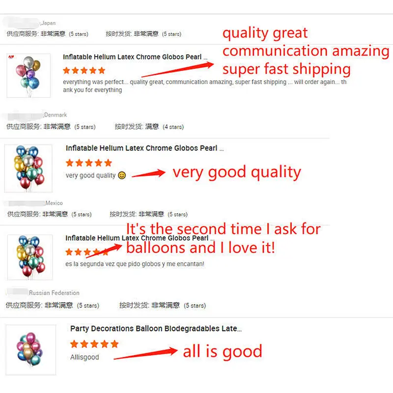China Manufacturer Selling Price Type of Metal Metalized Giant Inflatable Helium Latex Metallic Colors Chrome Ballon Balloon