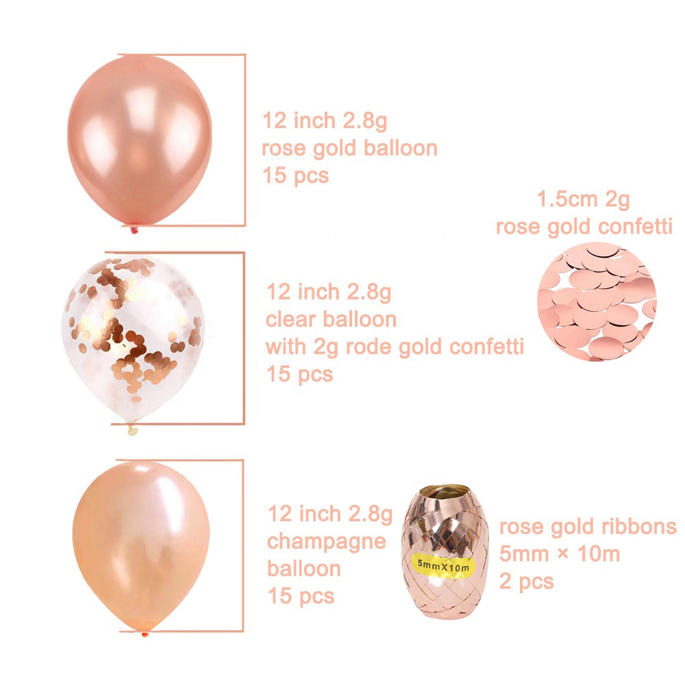 45pcs Pack 12 inch Decoration Globos Ballon Helium Latex Rose Gold Confetti Party Balloon Set