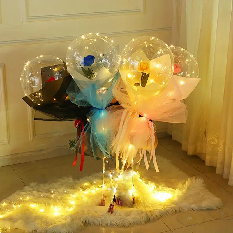 Wholesale Festival Celebration Party Transparent Clear Globos Led Lighting Up Flashing Luminous Balloon with Led Lights Strip