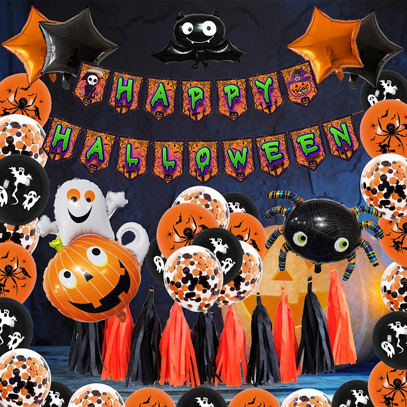 Hot Selling Halloween Party Decoration Skull Ghost Foil Balloon Set Happy Halloween Letter Banner