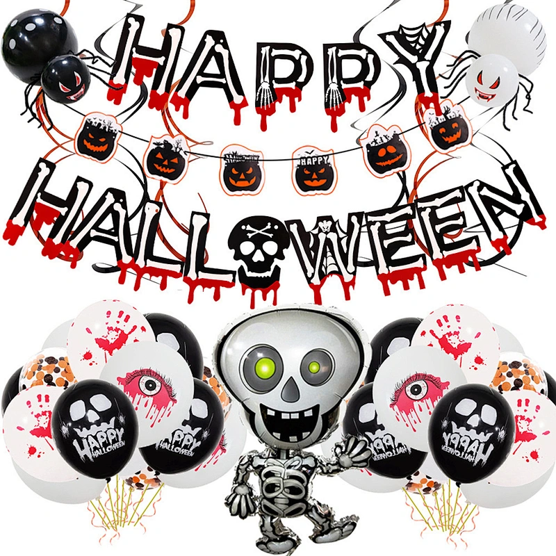 Hot Selling Halloween Party Decoration Skull Ghost Foil Balloon Set Happy Halloween Letter Banner