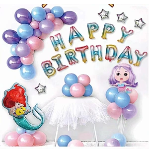Baby Girl Cute Cartoon Mermaid Themed Birthday Party Latex And Foil Balloon Balloon Set Mermaid Birthday Atmosphere Decoration