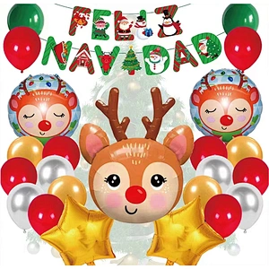 FELIZ NAVIDAD Merry Christmas Banners Garlands Hanging Bunting Merry Christmas Balloons Decoration Party Balloon Set