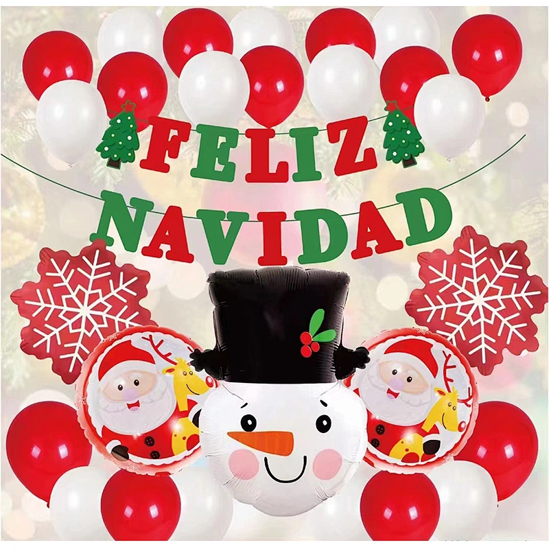 FELIZ NAVIDAD Merry Christmas Banners Garlands Hanging Bunting Merry Christmas Balloons Decoration Party Balloon Set