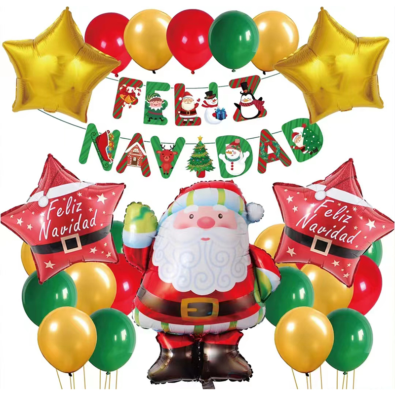FELIZ NAVIDAD Merry Christmas Banners Garlands Hanging Bunting Merry Christmas Balloons Decoration Party Balloon Set