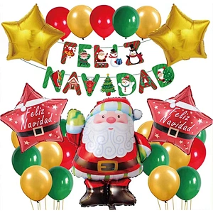 FELIZ NAVIDAD Merry Christmas Banners Garlands Hanging Bunting Merry Christmas Balloons Decoration Party Balloon Set
