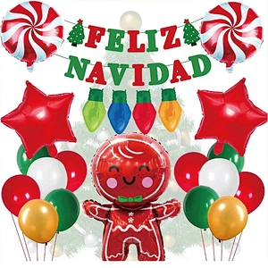 FELIZ NAVIDAD Merry Christmas Banners Garlands Hanging Bunting Merry Christmas Balloons Decoration Party Balloon Set