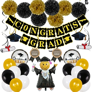Hot Graduation Party Balloon Scene Layout Round Aluminum Film Latex Balloon Graduation Flag Pull Party Decoration Balloon