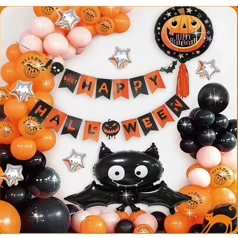 New Halloween Party Balloon Decoration Set Ghost Festival Bat Pumpkin Head Ghost Shape Balloon Bar Party Decoration
