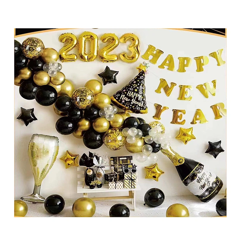 New Design Amazon 2023 Happy New Year Balloons Party Balloon Kit for New Year Decoration 2023 Balloon Banner