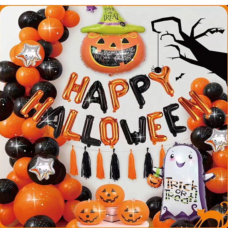 New Halloween Party Balloon Decoration Set Ghost Festival Bat Pumpkin Head Ghost Shape Balloon Bar Party Decoration