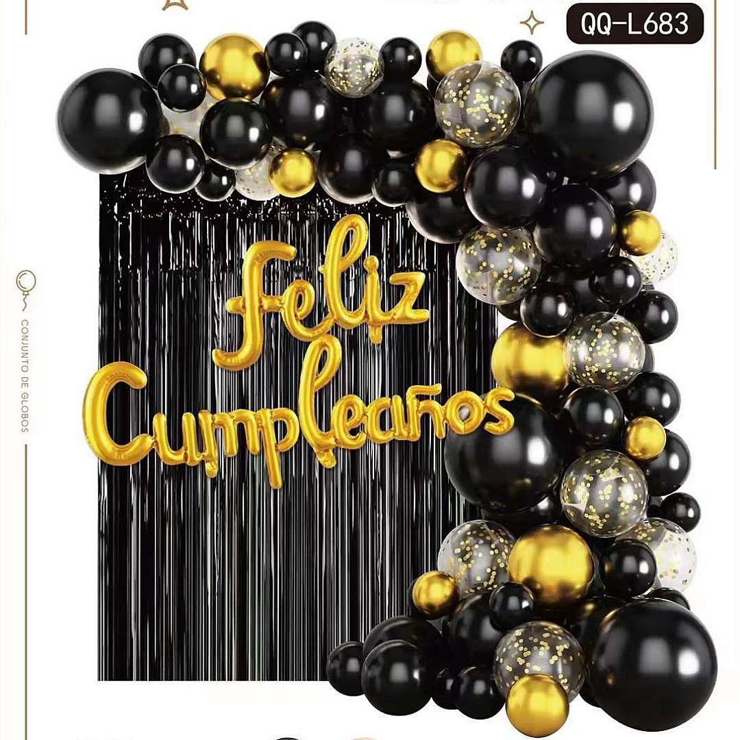 Happy Birthday Decoration Kit Comb Party Decoration Latex Confetti Ballon Letter Foil Balloon Garland Set Black Foil Curtain
