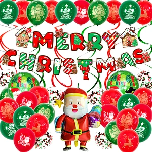 Red Green Balloon Banner Santa Claus Snowman Foil Balloons Christmas Cartoon Bobo Balloon Set