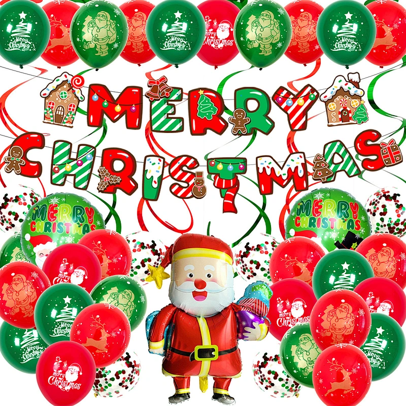 Red Green Balloon Banner Santa Claus Snowman Foil Balloons Christmas Cartoon Bobo Balloon Set