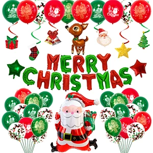 Red Green Balloon Banner Santa Claus Snowman Foil Balloons Christmas Cartoon Bobo Balloon Set