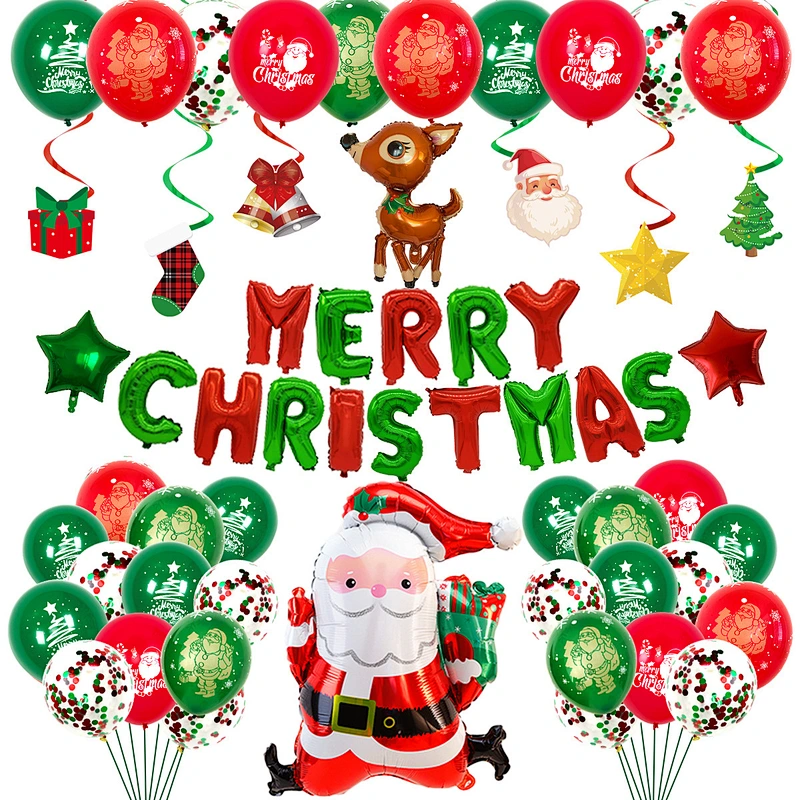 Red Green Balloon Banner Santa Claus Snowman Foil Balloons Christmas Cartoon Bobo Balloon Set