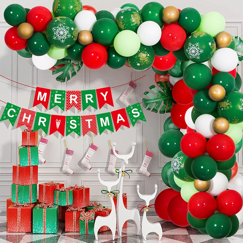 2022 Merry Christmas Party Decoration Set Red and Green Balloon Set Party Supplies Santa Claus Balloon Decoration