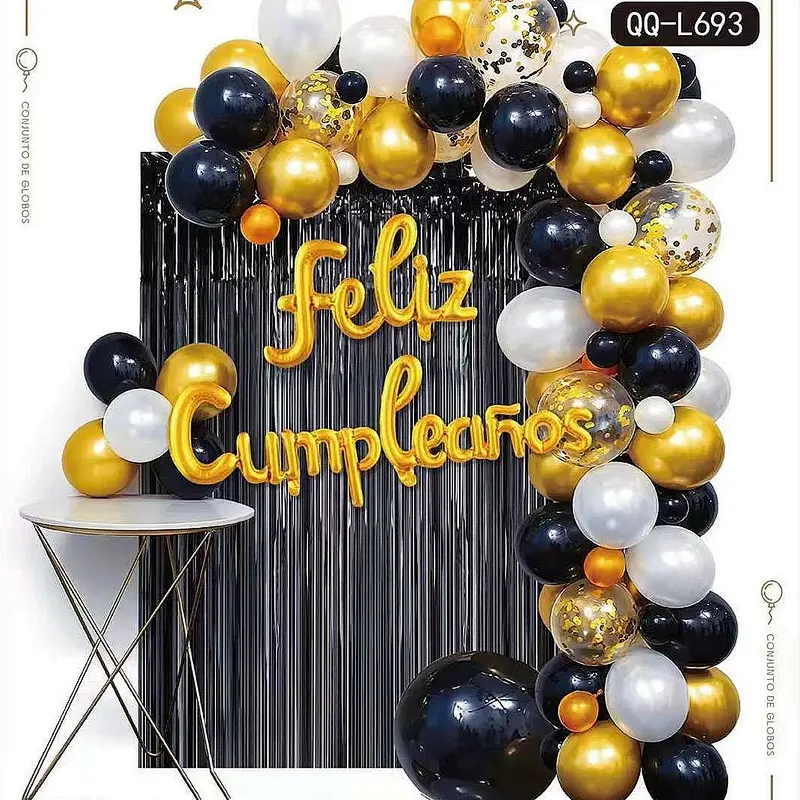 Happy Birthday Decoration Kit Comb Party Decoration Latex Confetti Ballon Letter Foil Balloon Garland Set Black Foil Curtain