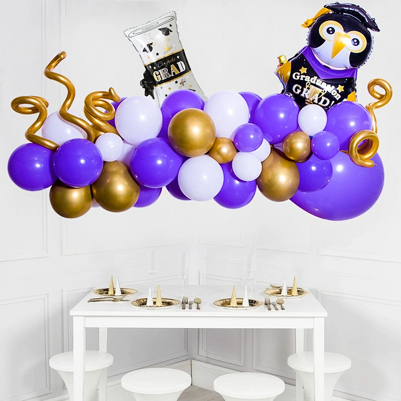 2023 Graduation Theme Blue Latex Balloon Arch Paper Pull Flag Graduation Party Background Decoration Balloon Chain Set