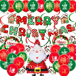 Red Green Balloon Banner Santa Claus Snowman Foil Balloons Christmas Cartoon Bobo Balloon Set