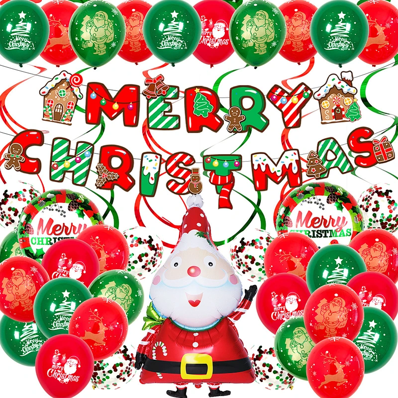 Red Green Balloon Banner Santa Claus Snowman Foil Balloons Christmas Cartoon Bobo Balloon Set