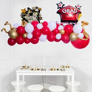 2023 Graduation Theme Blue Latex Balloon Arch Paper Pull Flag Graduation Party Background Decoration Balloon Chain Set