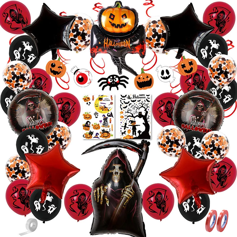 New Halloween Balloon Set Halloween Party Decoration Arrangement Sticker Aluminum Film Aluminum Foil Balloon Set