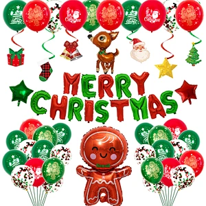 Red Green Balloon Banner Santa Claus Snowman Foil Balloons Christmas Cartoon Bobo Balloon Set