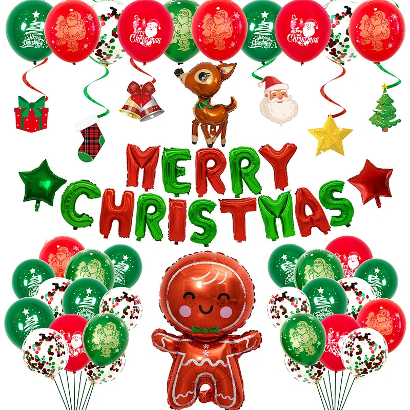 Red Green Balloon Banner Santa Claus Snowman Foil Balloons Christmas Cartoon Bobo Balloon Set
