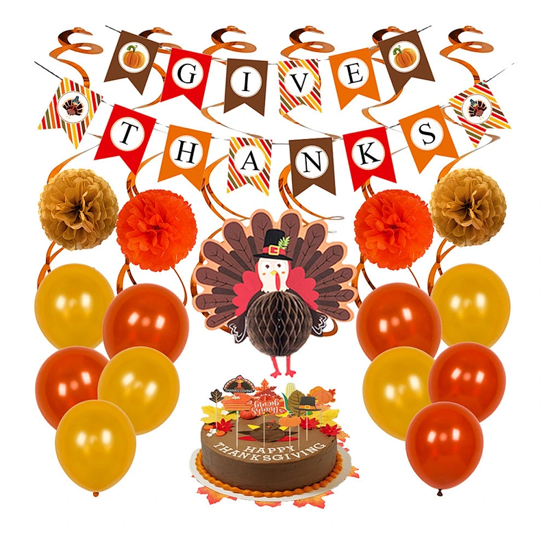 Thanksgiving Day Party Decoration Balloon Arch Kit Autumn Animals Squirrel Maple Leaf Pine Cone Foil Gold Confetti Balloon Set