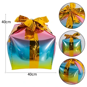 4D Foil Balloon Pink Cube Balloon 4D Happy New Year Square Shaped Foil Balloons Present Box Cube Shape Rich Color for Christmas