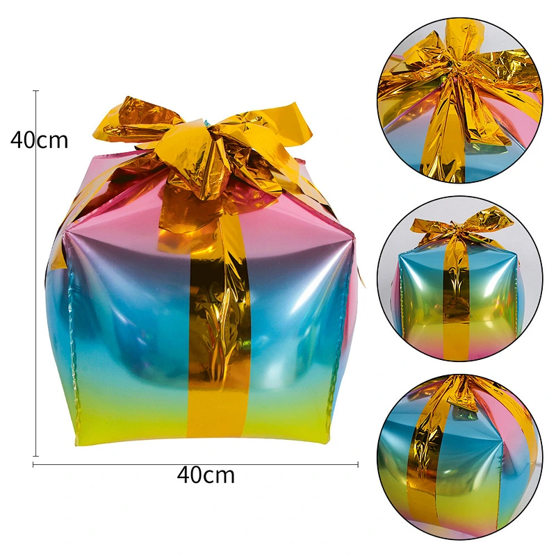 4D Foil Balloon Pink Cube Balloon 4D Happy New Year Square Shaped Foil Balloons Present Box Cube Shape Rich Color for Christmas