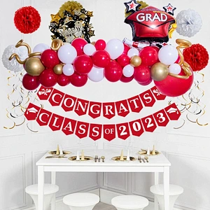 2023 Graduation Theme Blue Latex Balloon Arch Paper Pull Flag Graduation Party Background Decoration Balloon Chain Set