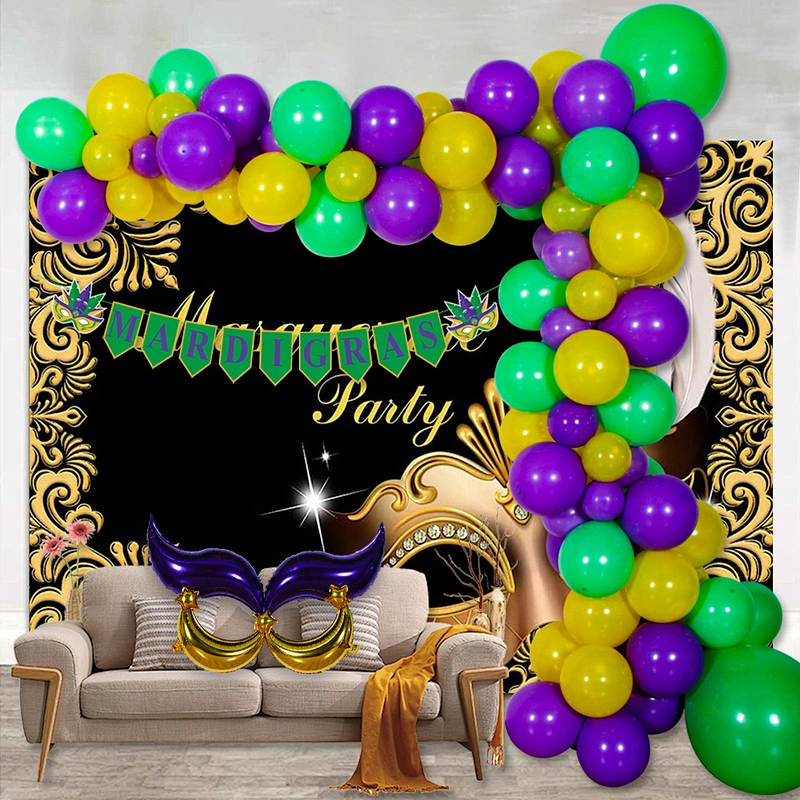 Mardi Gras Balloon Garland & Arch Kit MARDI GRAS Foil Balloon for Carnival Easter and Vintage Party Decorations