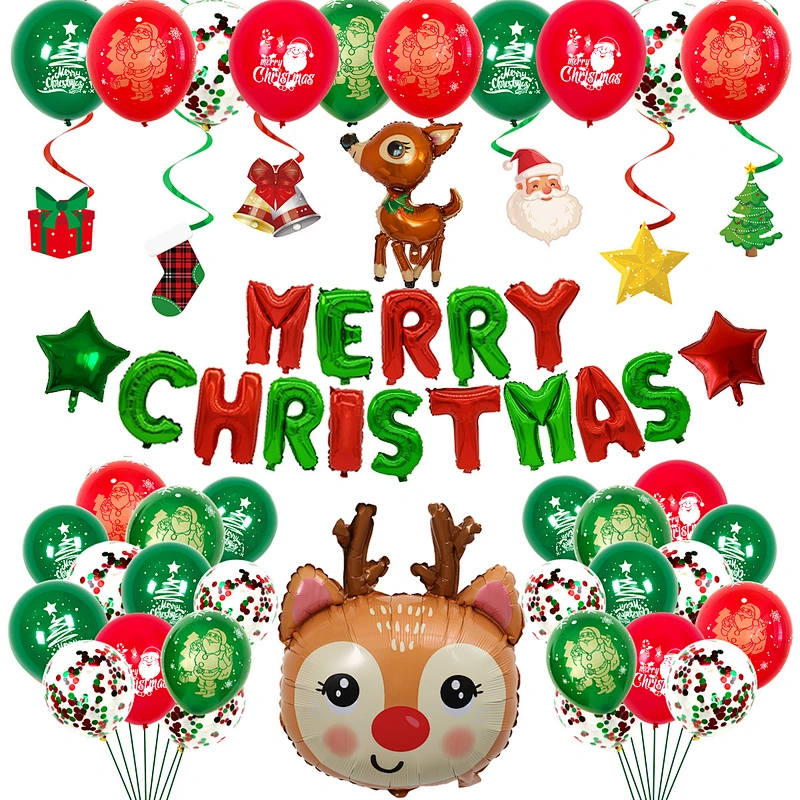 Red Green Balloon Banner Santa Claus Snowman Foil Balloons Christmas Cartoon Bobo Balloon Set