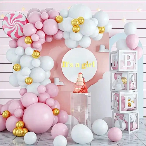 Party Supplier Wholesale 102 PCS Pink Gender Reveal Balloons for Baby Girl Pink White Balloons Garland Arch Kit