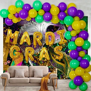 Mardi Gras Balloon Garland & Arch Kit MARDI GRAS Foil Balloon for Carnival Easter and Vintage Party Decorations