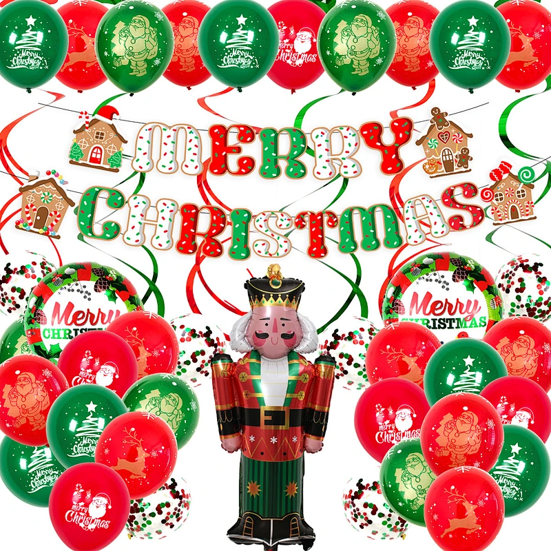 Red Green Balloon Banner Santa Claus Snowman Foil Balloons Christmas Cartoon Bobo Balloon Set