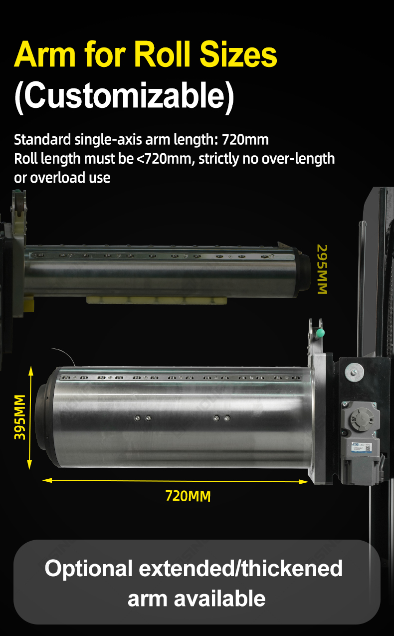 ND99S1 reel handler with Ø295 × 720mm reel size and 1.0-ton load capacity for film roll materials.