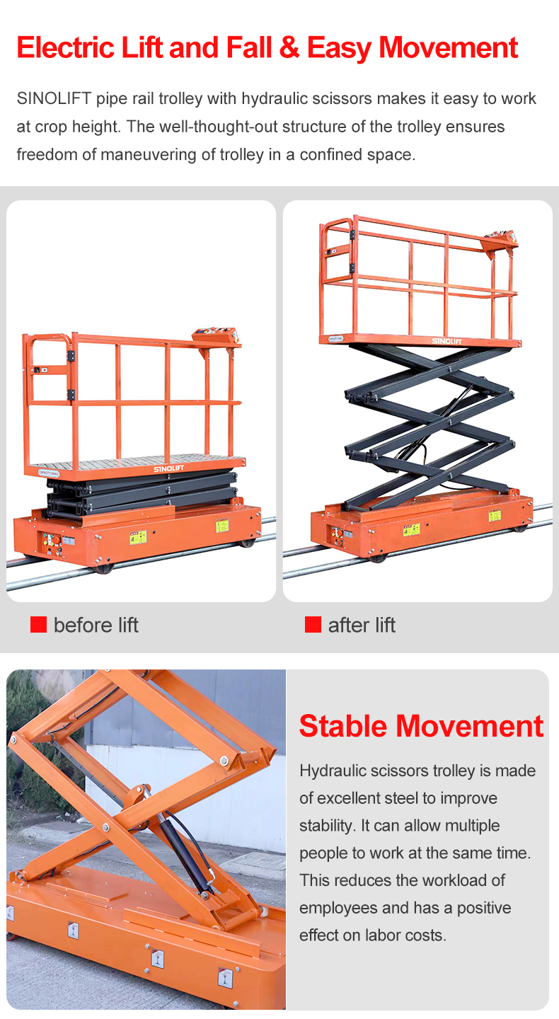 Electric Pipe Rail Trolley for Greenhouses – Hydraulic Scissor Lift