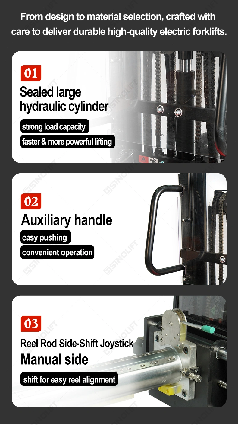 Handheld remote controller for the reel stacker, enabling convenient lifting and reel rod side-shift operations.