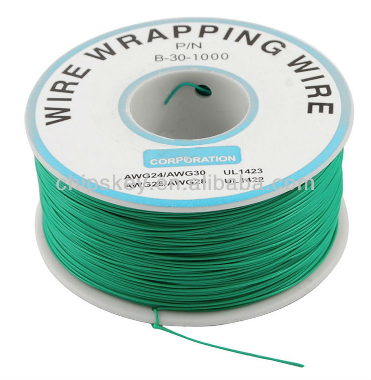 PCB Solder 0.25mm Tin Plated Copper Cord Dia Wire-wrapping Wire 305M 30AWG Green