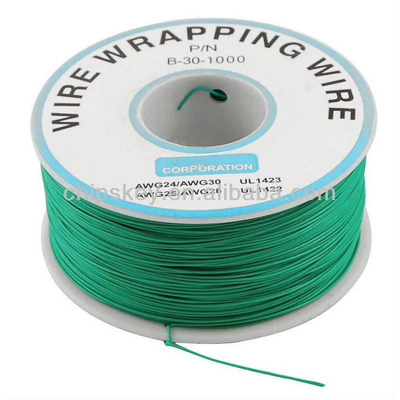 PCB Solder 0.25mm Tin Plated Copper Cord Dia Wire-wrapping Wire 305M 30AWG Green