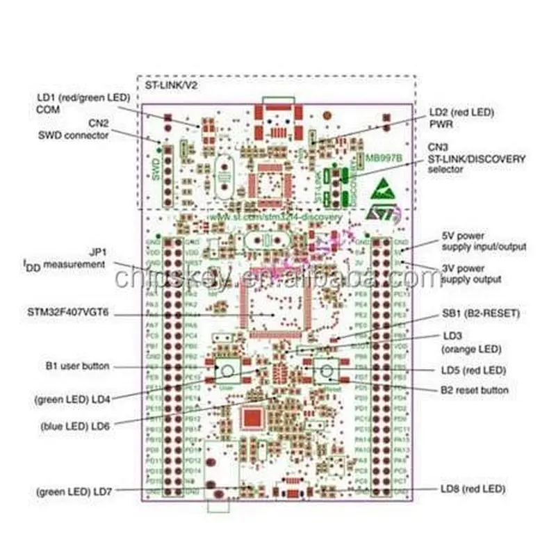 STM32F407 MCU Discovery Evaluation Development Board kit embedded ST-LINK/V2 debugger