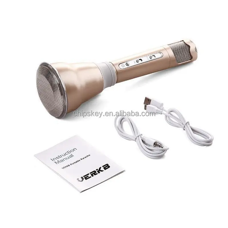 K068 Mini Karaoke Player Wireless Condenser Microphone with Mic Speaker KTV Singing Record for Smart Phones Computer Gloden
